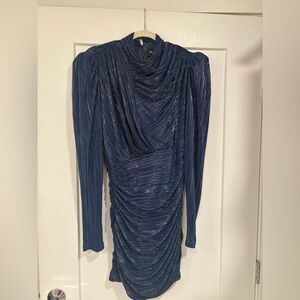 Sabina Musayev Metallic Blue Long Sleeve Dress